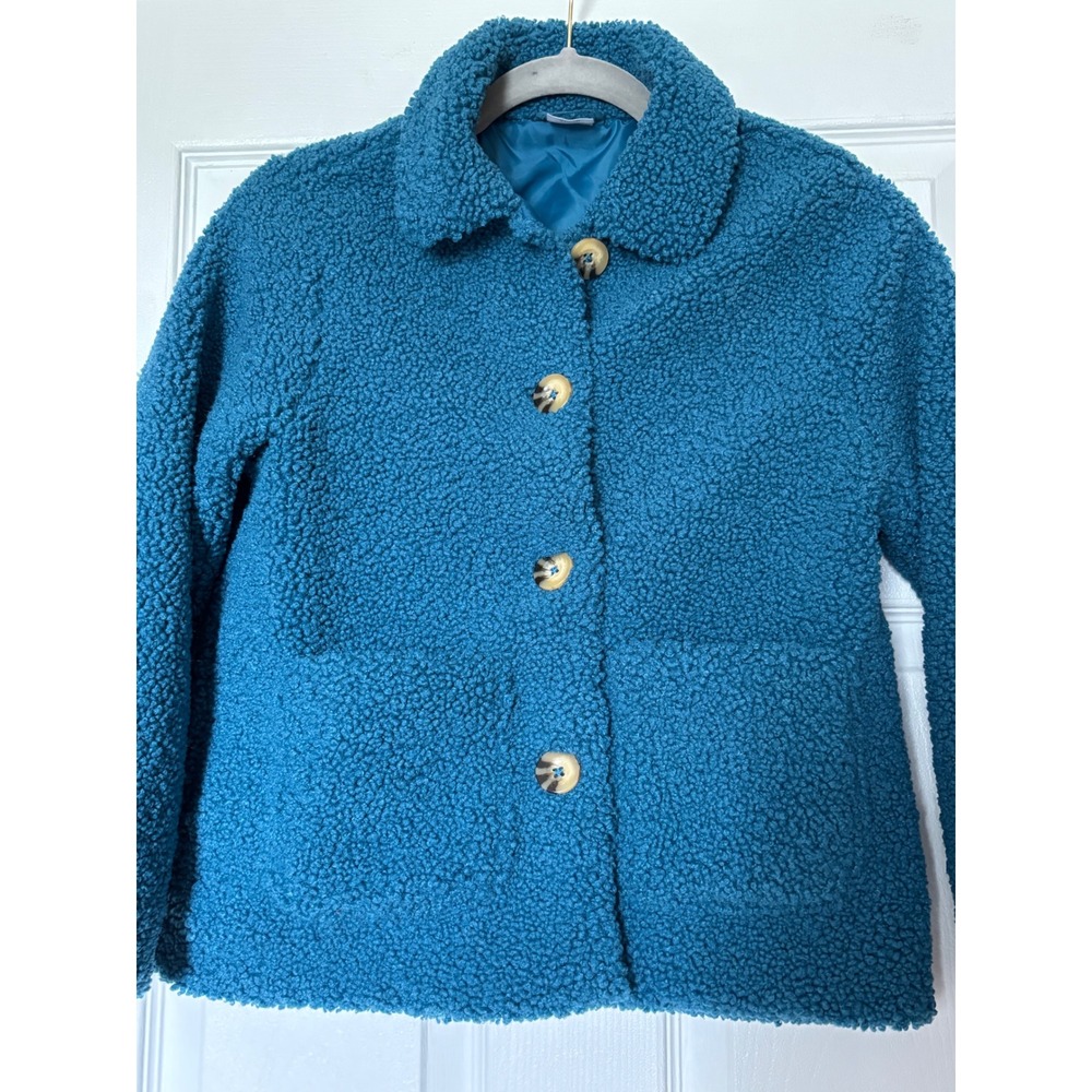 Wonder Nation Girls Blue Sherpa Fleece Button Front Jacket Size L 10-12 Teal
